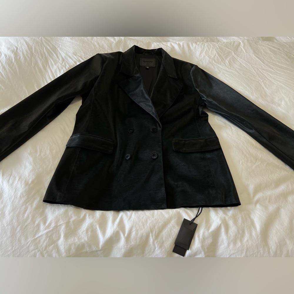 BLANKNYC Women’s Large Vegan Leather Double Breasted Blazer | Black - Picture 5 of 10